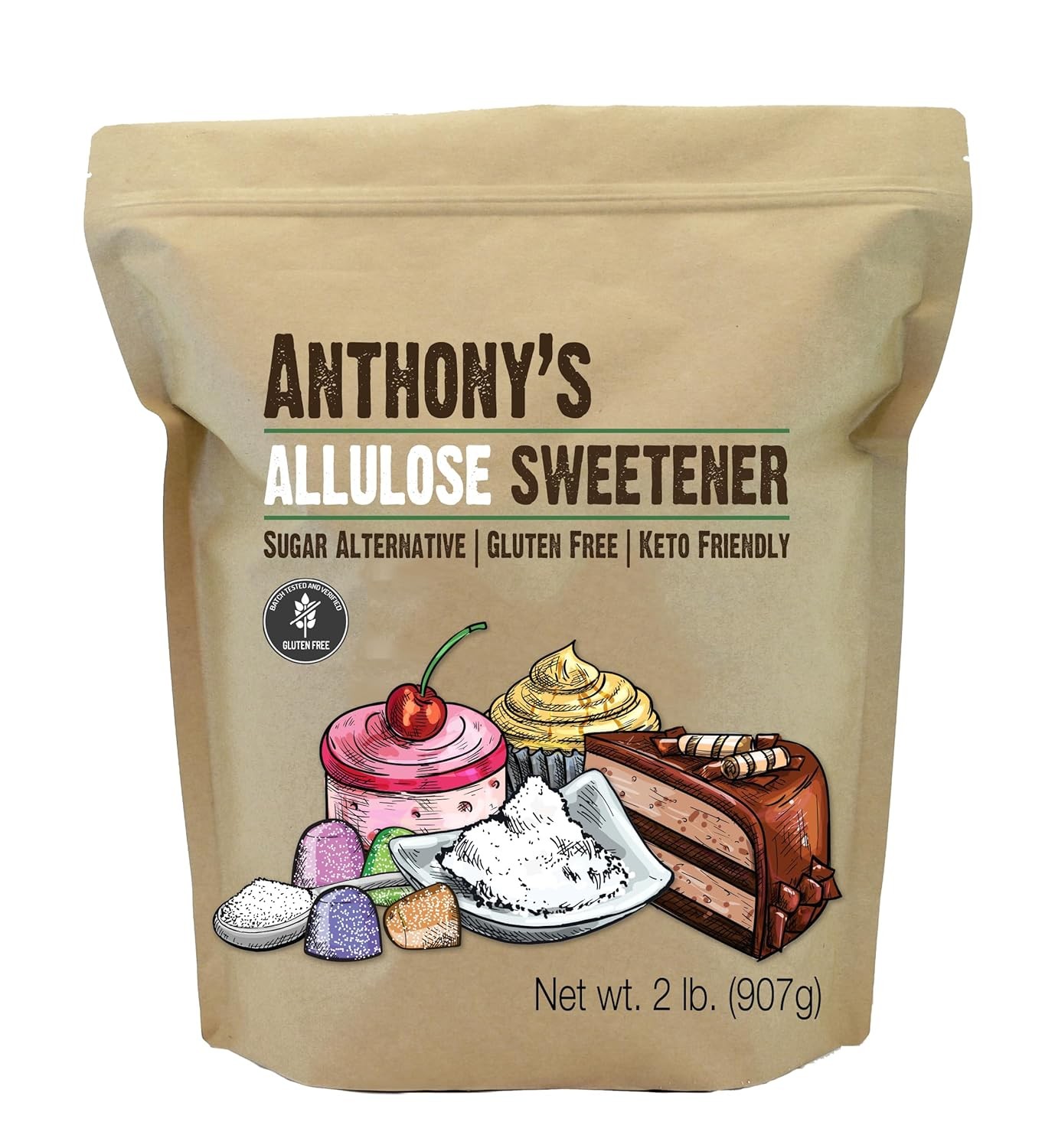 Anthony’s Allulose Sweetener, 2 lb, Batch Tested Gluten 32 Ounce (Pack of 1)
