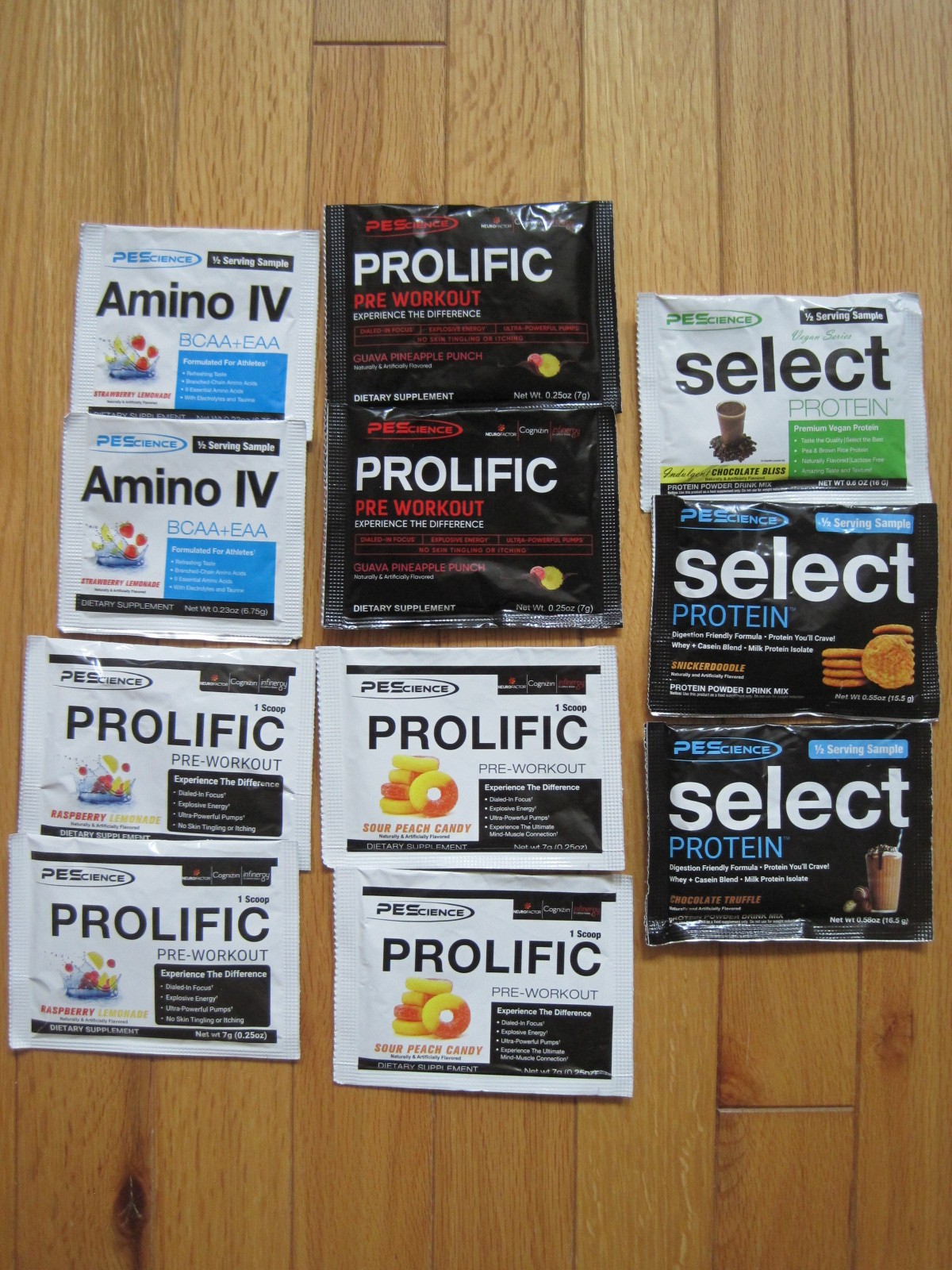 PEScience Sample Lot Prolific Pre-Workout / Amino IV / Select Protein Exp 2027