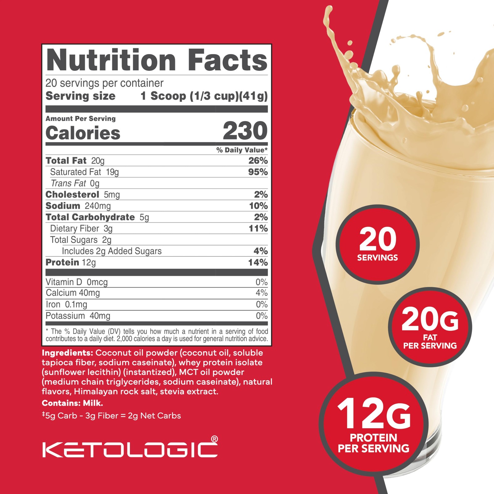 Keto Meal Replacement Shake Powder for Optimal Results + MCT Oil + Grass-Fed Whe