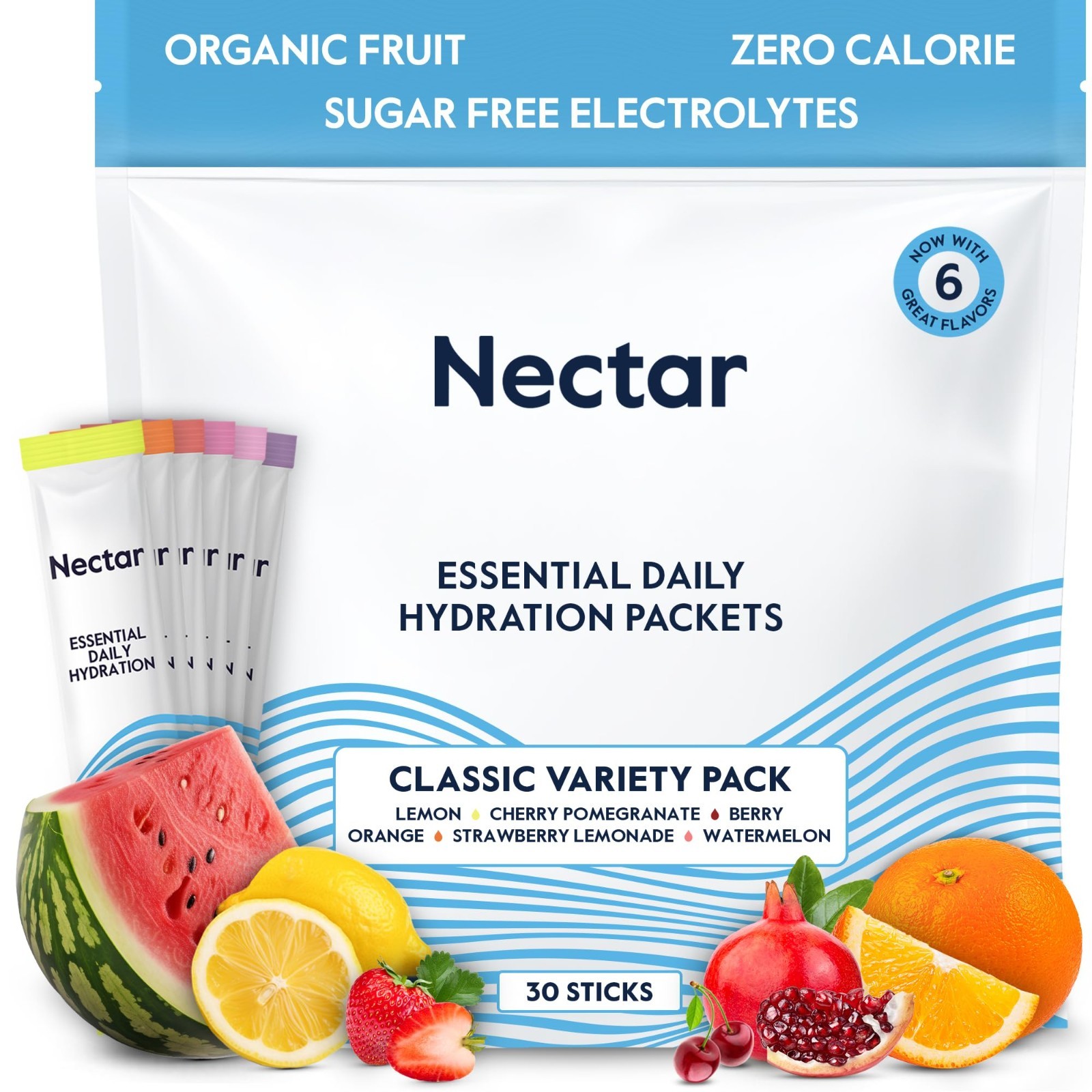 Electrolyte Hydration Packets – Sugar-Free, 0 Cal, Organic Fruit – 30 Pack for D