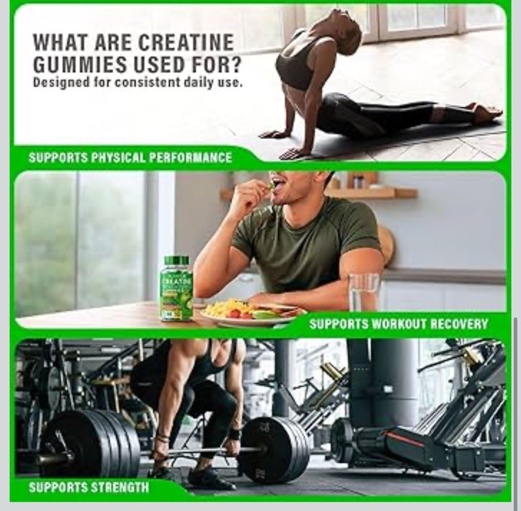 PLANT.O NUTRITION Creatine Monohydrate Gummies Sugar Free 120 Count Green Apple