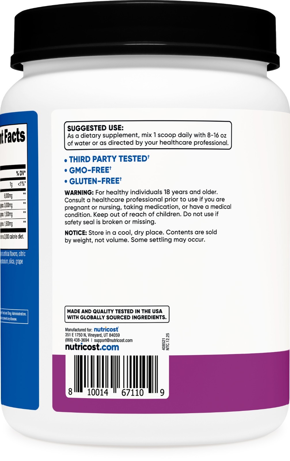 Nutricost BCAA Powder 2:1:1 (Grape, 120 Servings) – Gluten Free, Non-GMO