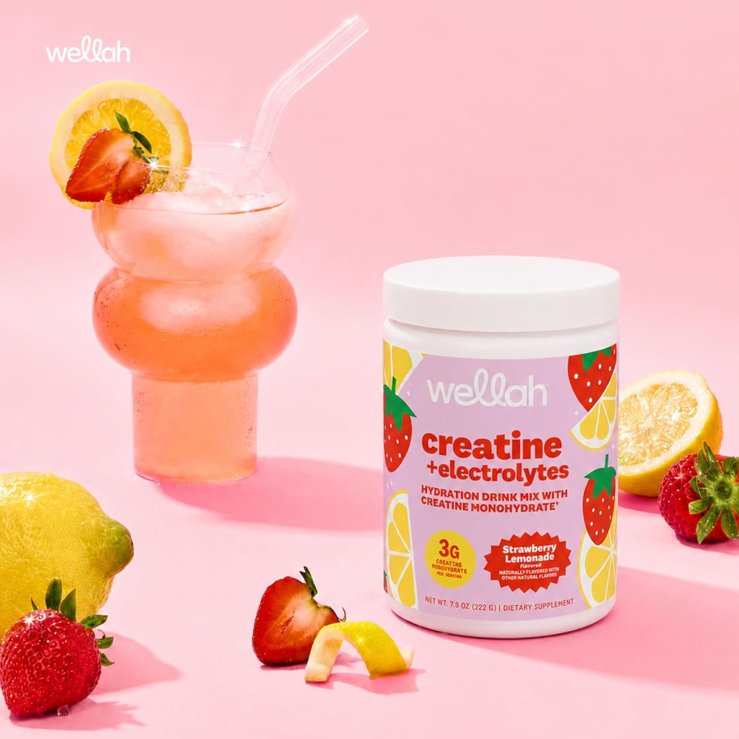Creatine + Electrolytes Powder (Strawberry Lemonade) 30 Servings – Hydration Dri