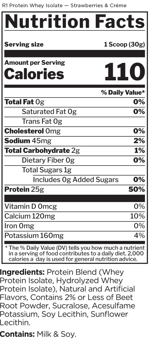 RULE ONE PROTEINS R1 PROTEIN Whey Protein Isolate / Hydrolysate 2LB