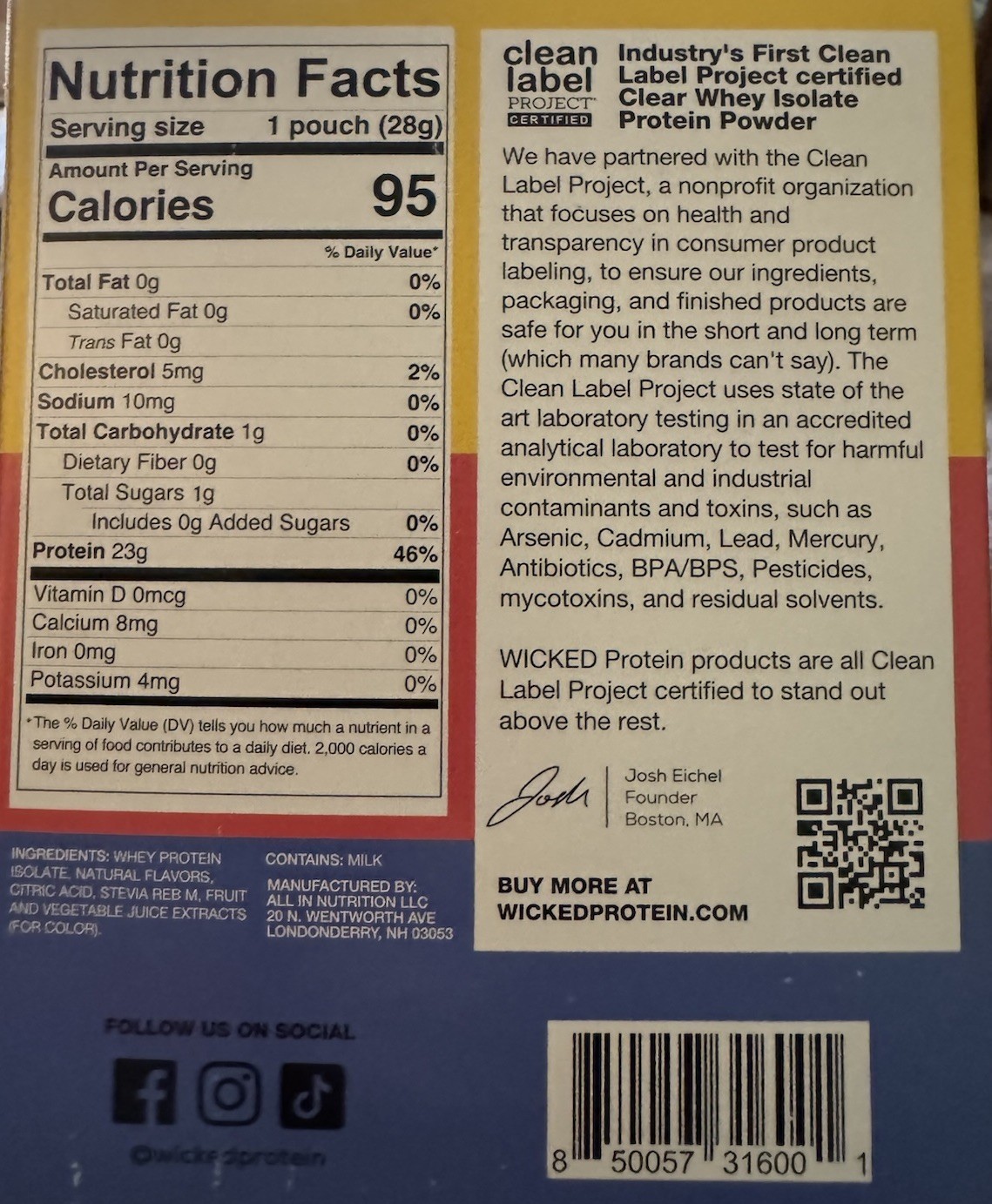 Wicked Protein Clear Whey Isolate Protein Powder Variety 6 Pk Lemon/water/icepop