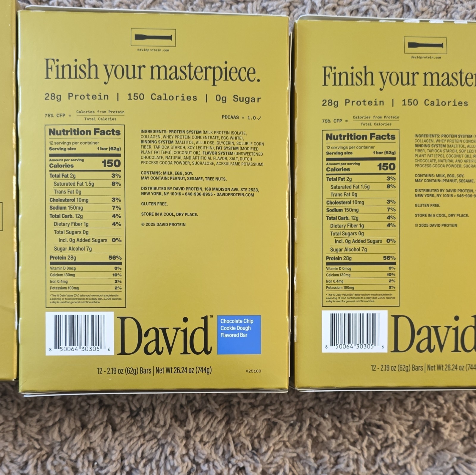 David Protein Bars Chocolate Chip Cookie Dough, 4, 12 Packs, 48 Bars Total
