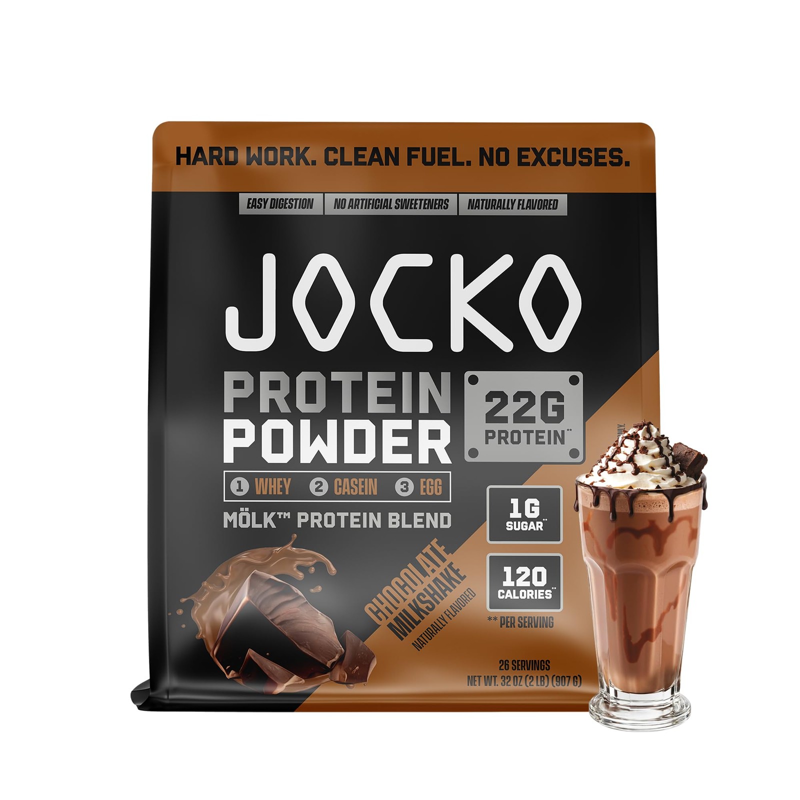 Jocko Fuel Whey Protein Powder, Chocolate Milkshake, 22g 2 Pound (Pack of 1)