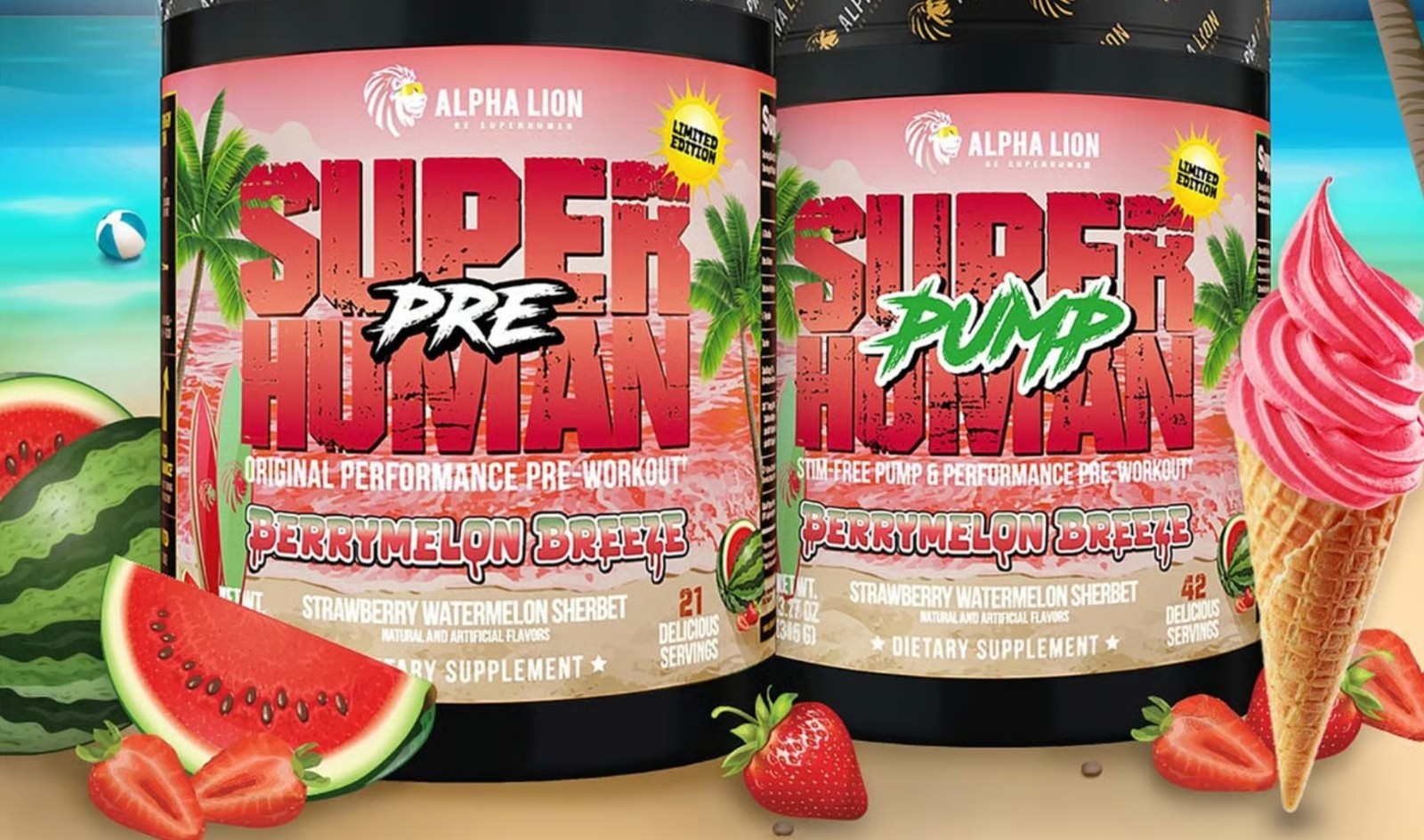 Alpha-Lion SUPERHUMAN PRE-WORK 12 oz (21 Serv) Berry Melon Breeze BEST BY 10/26