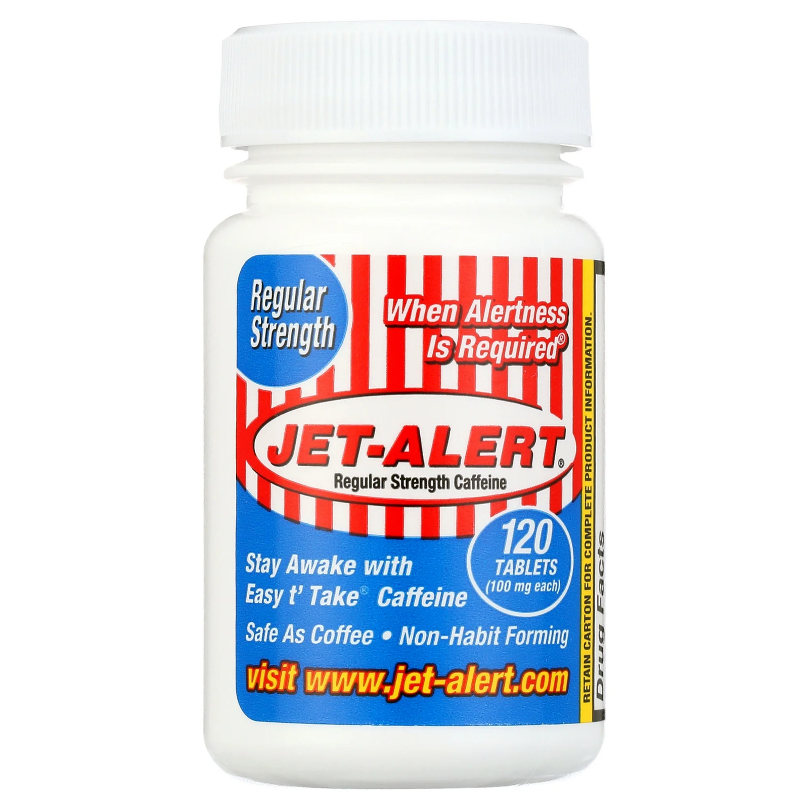Jet Alert Regular Strength Caffeine 100mg Tablet Restore Mental Alertness 120 Ct