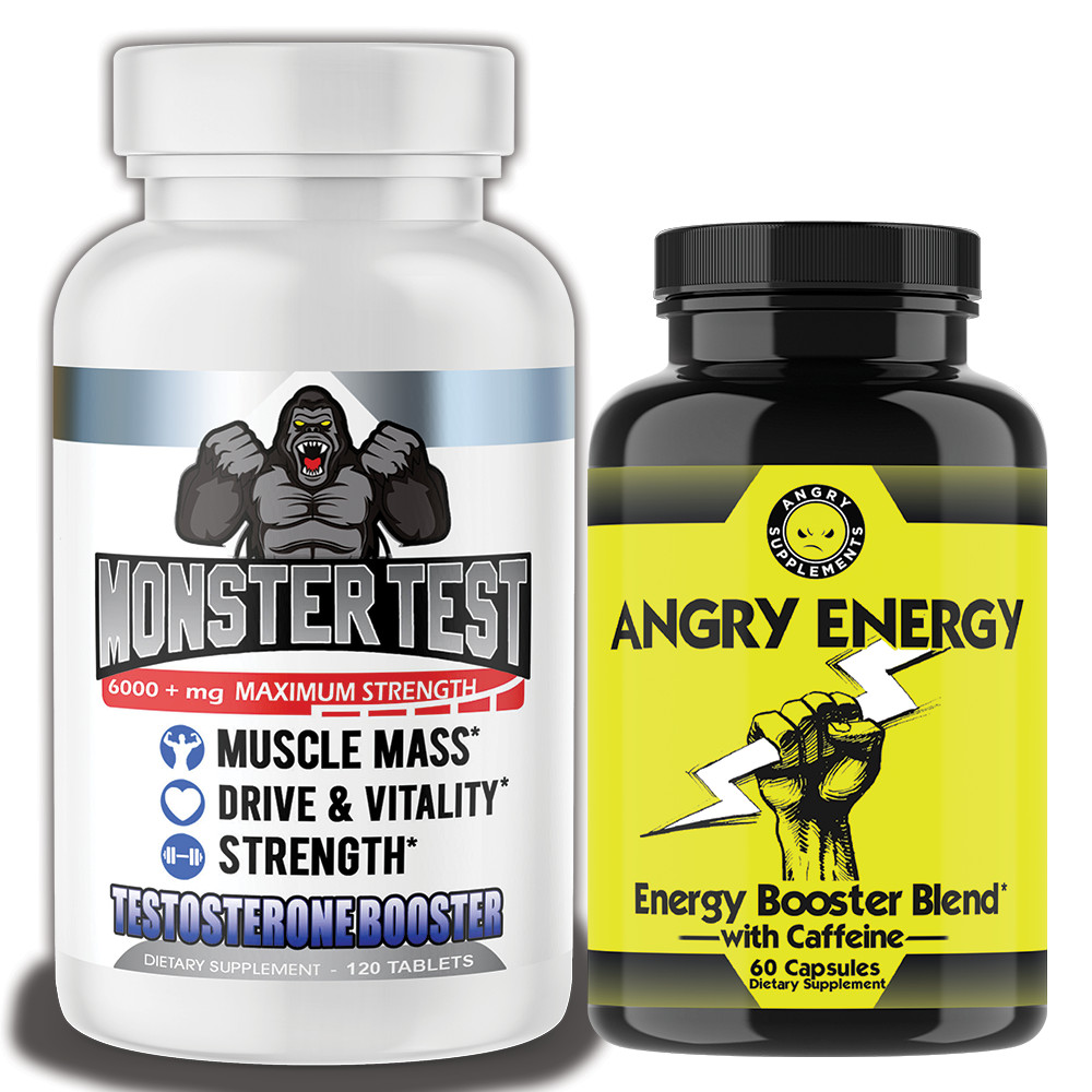 Angry Supplements Mens Monster Test T Booster w/ Zinc + Caffeine Energy Pills