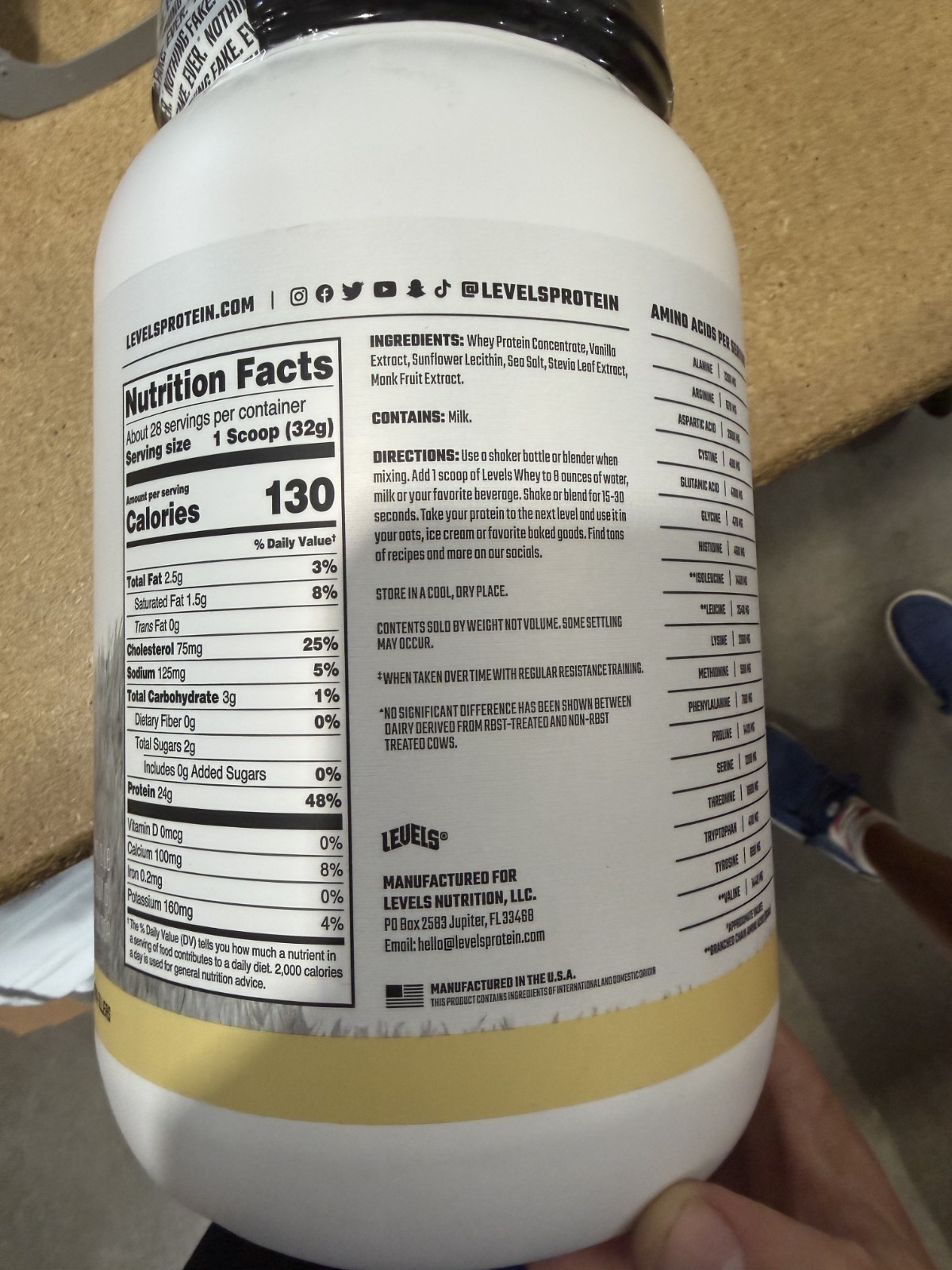LEVELS GRASS FED WHEY PROTEIN, 2LBS – VANILLA BEAN – EXPIRY 12/26