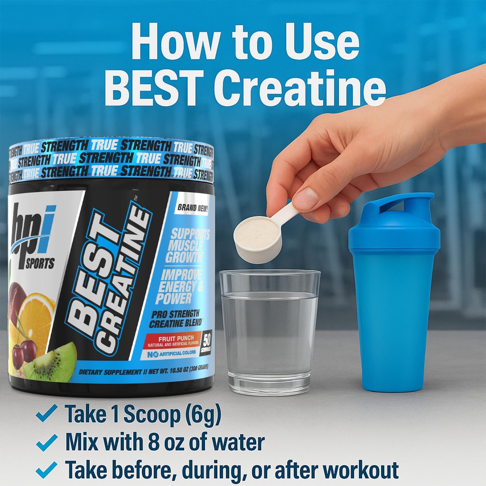 Creatine Monohydrate Powder – Strength, Endurance, Muscle Growth, No Bloat, Frui