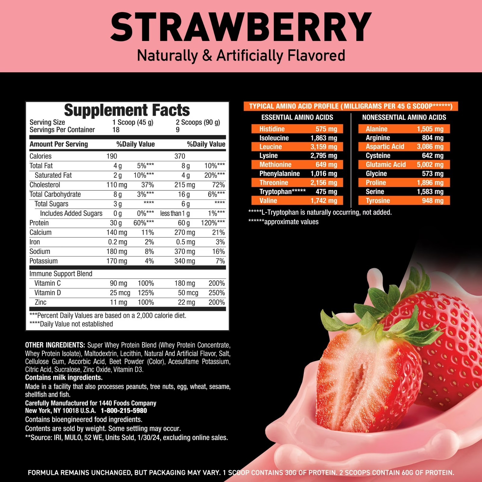 2Pack Body Fortress Super Advanced 100% Premium Whey Protein, Strawberry,1.78lbs