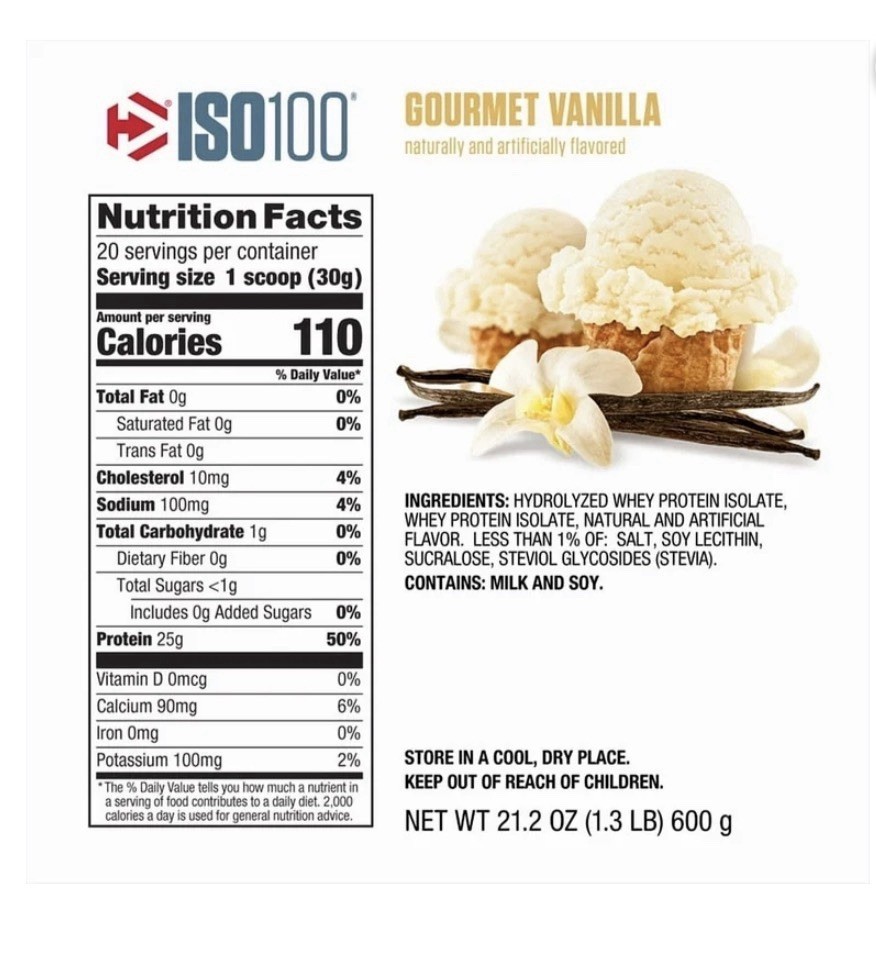 Dymatize ISO100 Hydrolyzed Whey Gourmet Vanilla 20 Servings