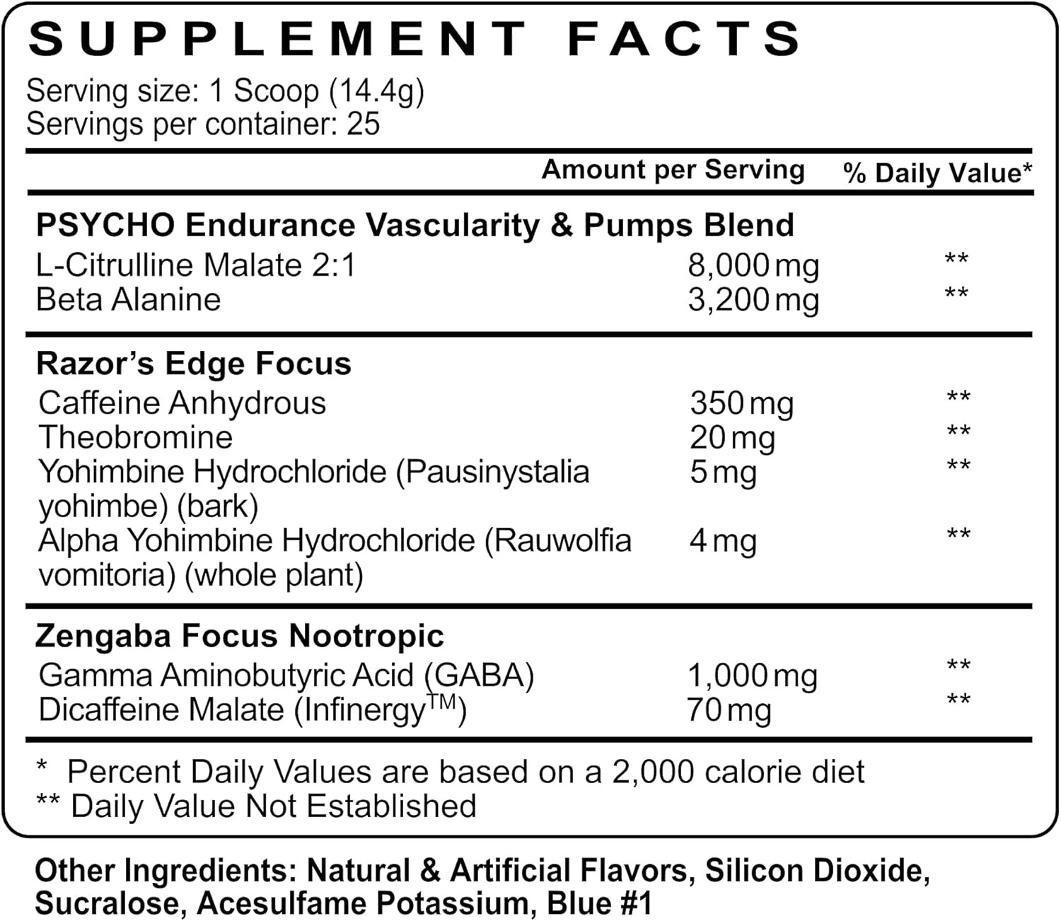 PSYCHO PHARMA EDGE OF INSANITY Pre Workout Energy Focus Endurance 25 Servings