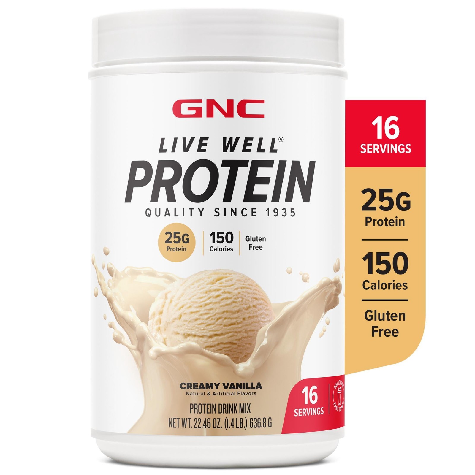 GNC Live Well Protein Powder, 25g Whey Protein, Rich Chocolate, Gluten Free, No