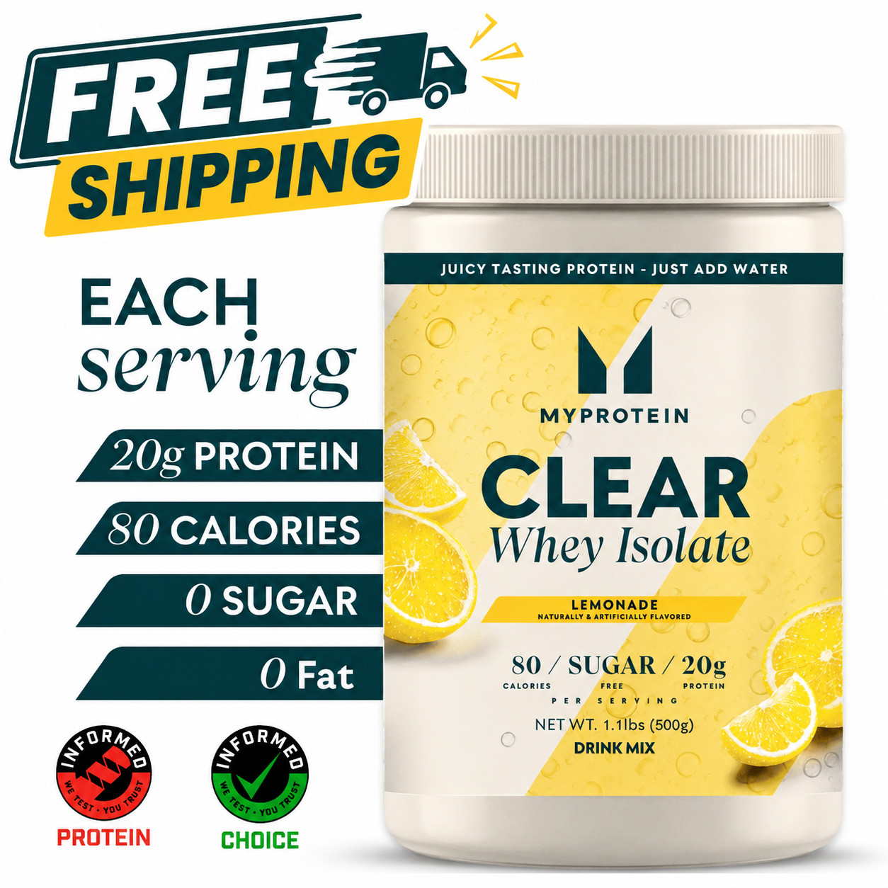 Clear Whey Isolate Protein Powder, Lemonade, 20 Servings, 1.1lbs NEW w/Free Ship