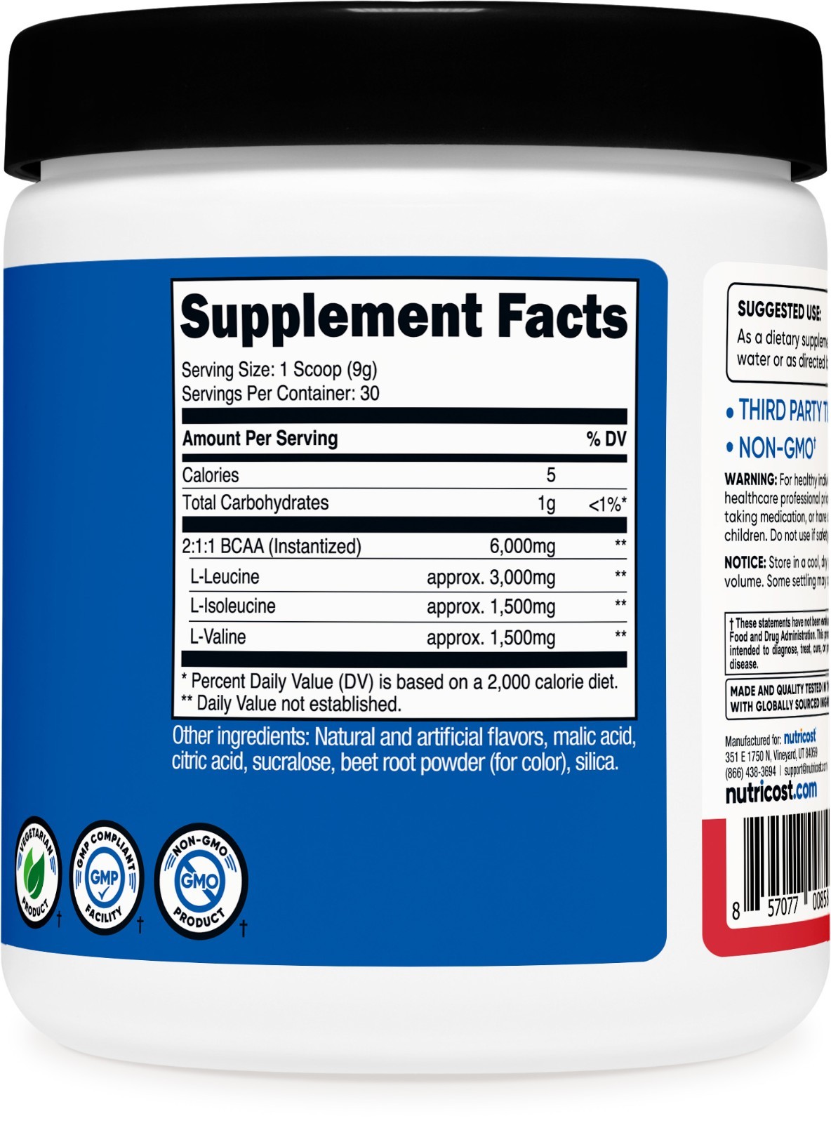 Nutricost BCAA 2:1:1 Powder (Strawberry Kiwi) 30 Servings – 6G Per Serving