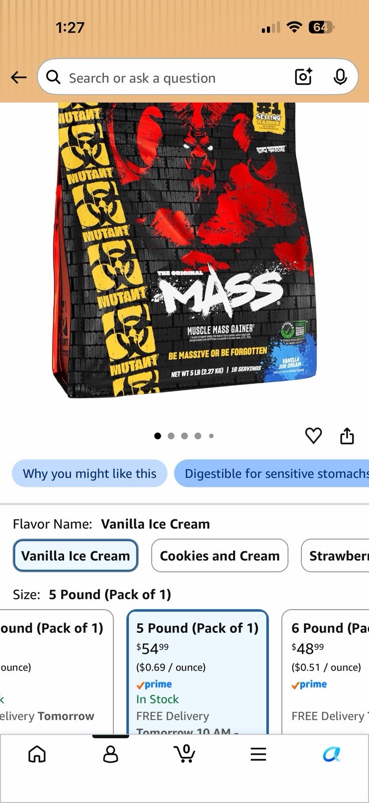 Mutant Mass Gainer Powder for Muscle Gain, Vanilla Ice Cream Flavor, 5 lb