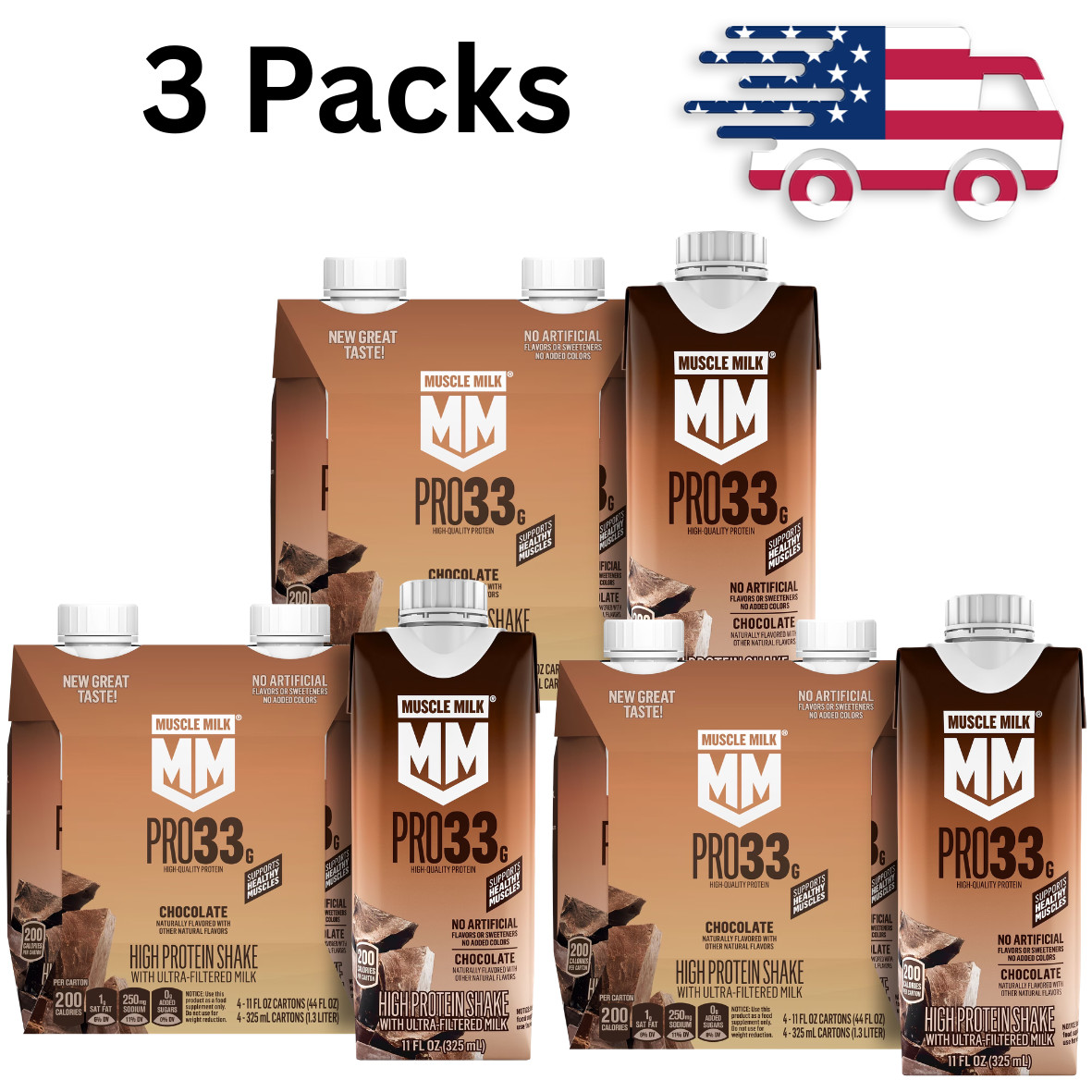 Muscle Milk Pro 33g Protein Shake Chocolate 11 fl oz Ready to Drink 4 ct x 3 PK