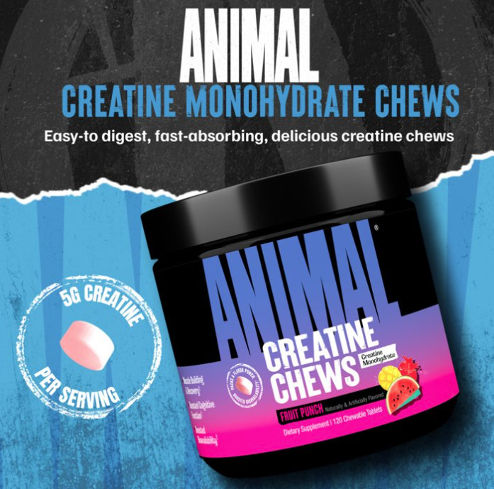 Animal Creatine Chews 5g Creatine Monohydrate Fruit Punch 30 Count Tablets