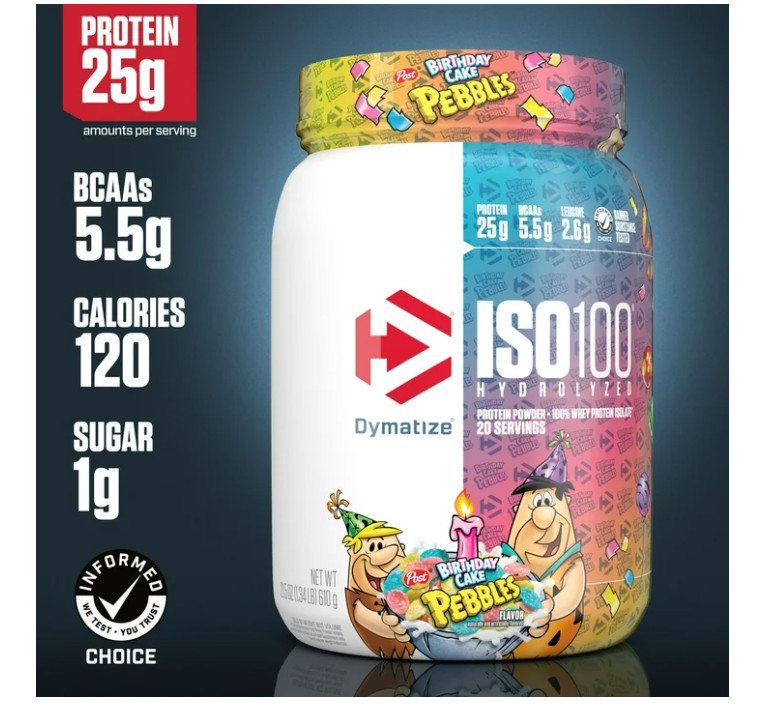 Dymatize ISO100 Hydrolyzed Whey Birthday Cake Pebbles 20 Servings 25g Protein