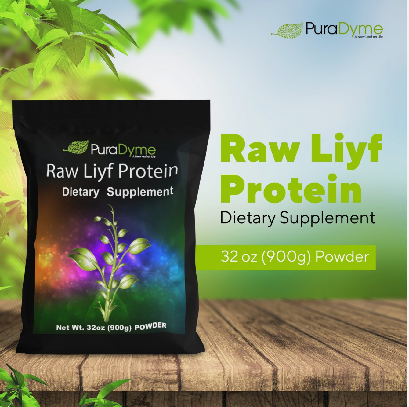 Puradyme Raw Liyf Protein Powder – Vegan Plant-Based | Enzyme Enhanced | 32oz