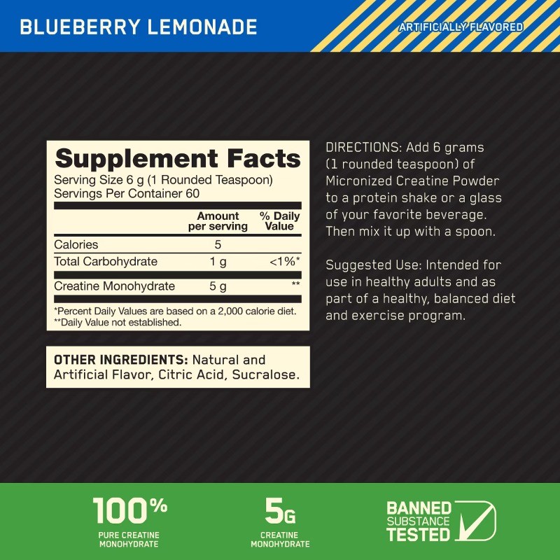 Creatine Monohydrate Powder – Blueberry Lemonade – 60 Servings – 413 Grams