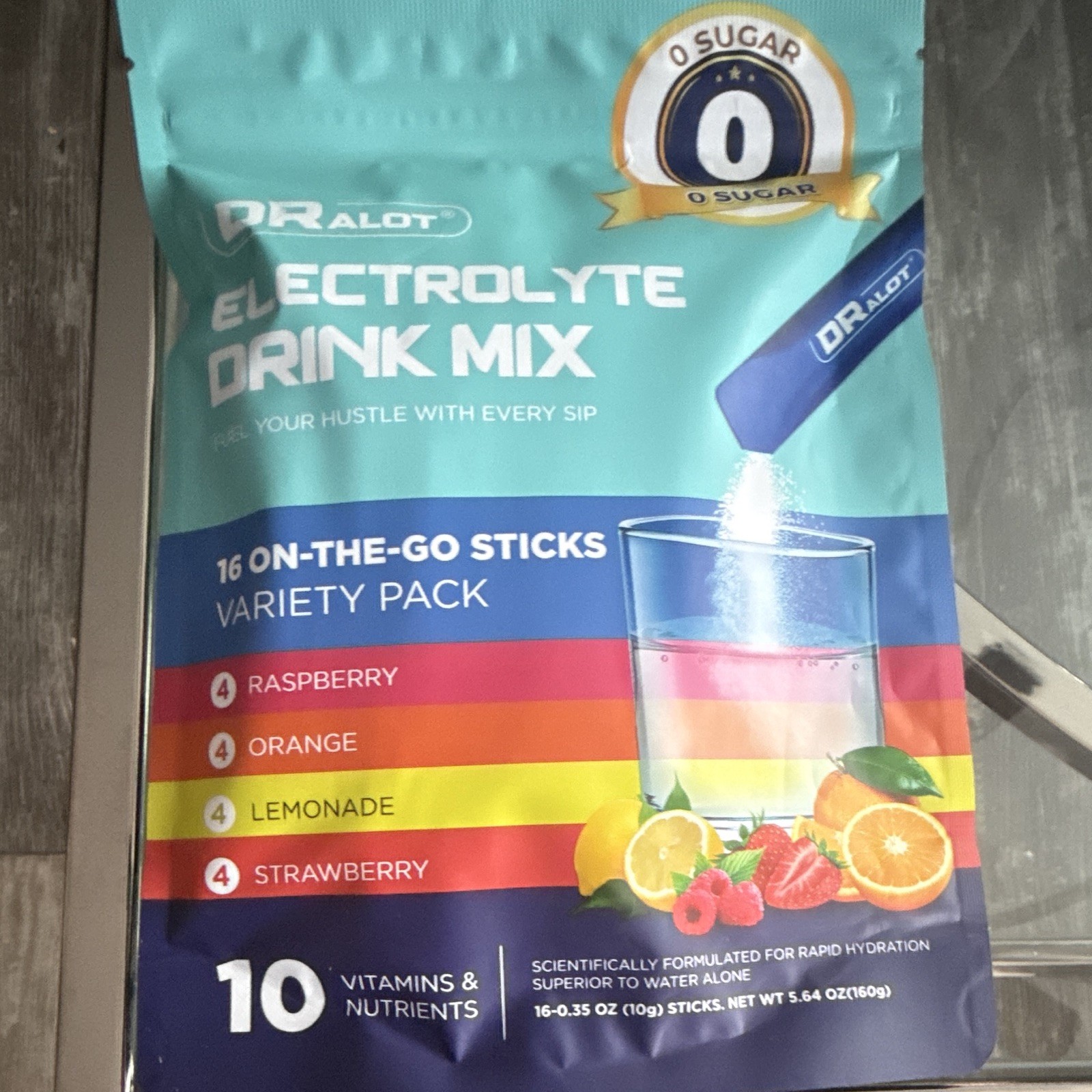 DRALOT Electrolyte Drink Mix Sugar-Free Vegan Variety Pack 16 Sticks 5.64 oz