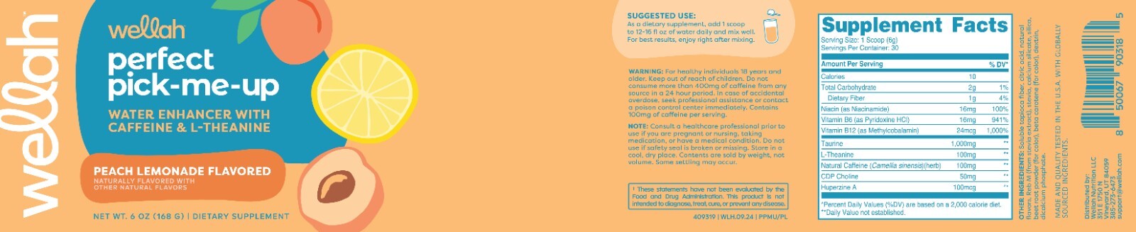 Wellah Perfect Pick-Me-Up (Peach Lemonade) 30 Servings