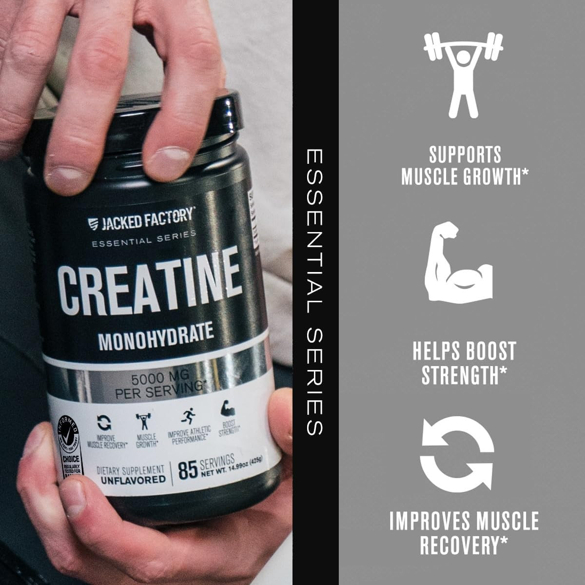 Jacked Factory Creatine Monohydrate Powder 425g – 5g Daily Creatine Supplement f