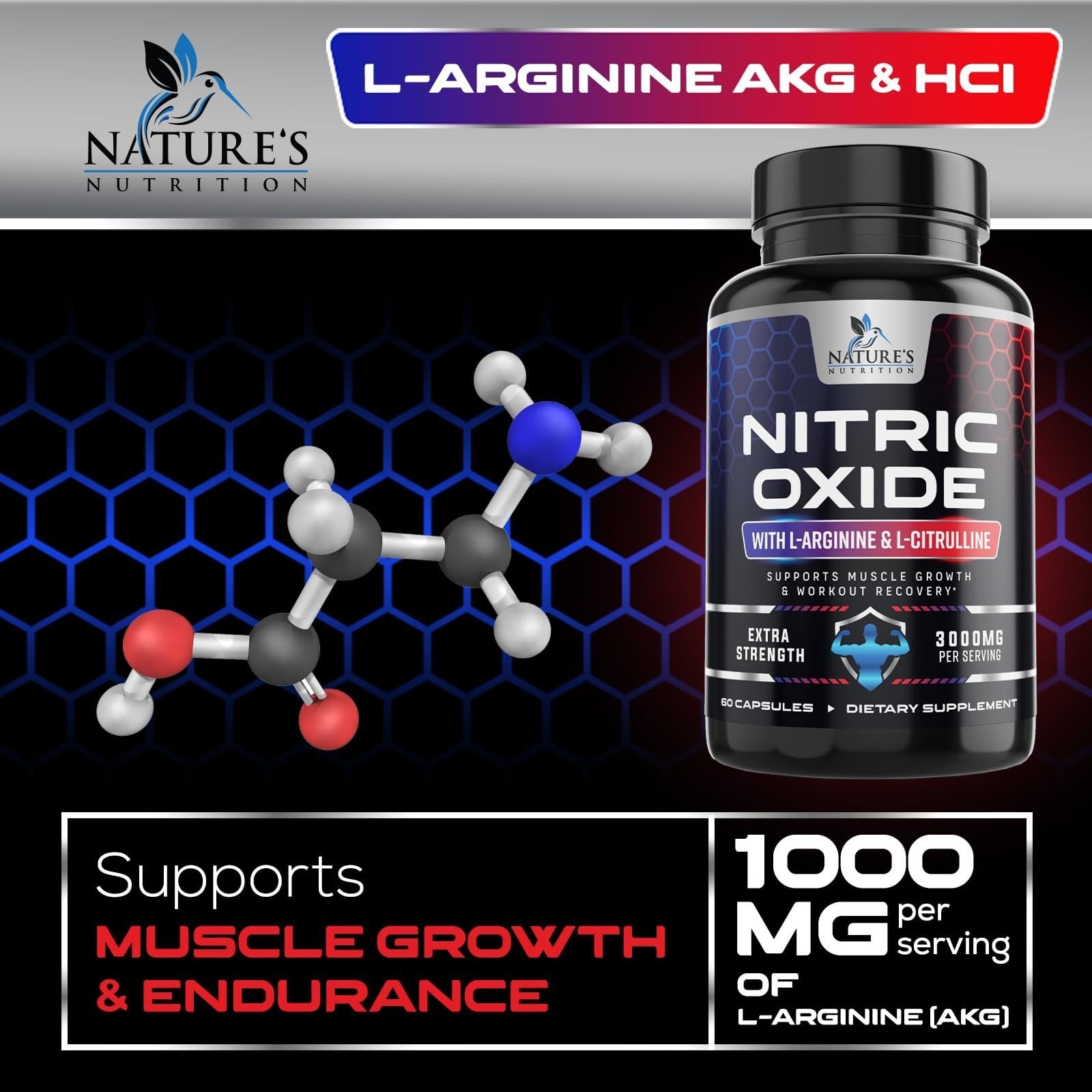 Nitric Oxide Booster Extra Strength – L-Arginine & Citrulline – 60 Capsules