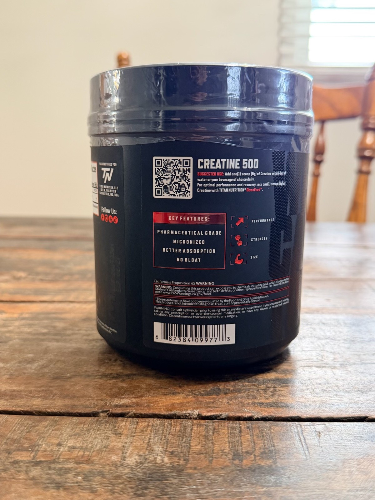 Titan Nutrition Creatine Micronized Monohydrate 1.1lbs. 100 servings 02/2027