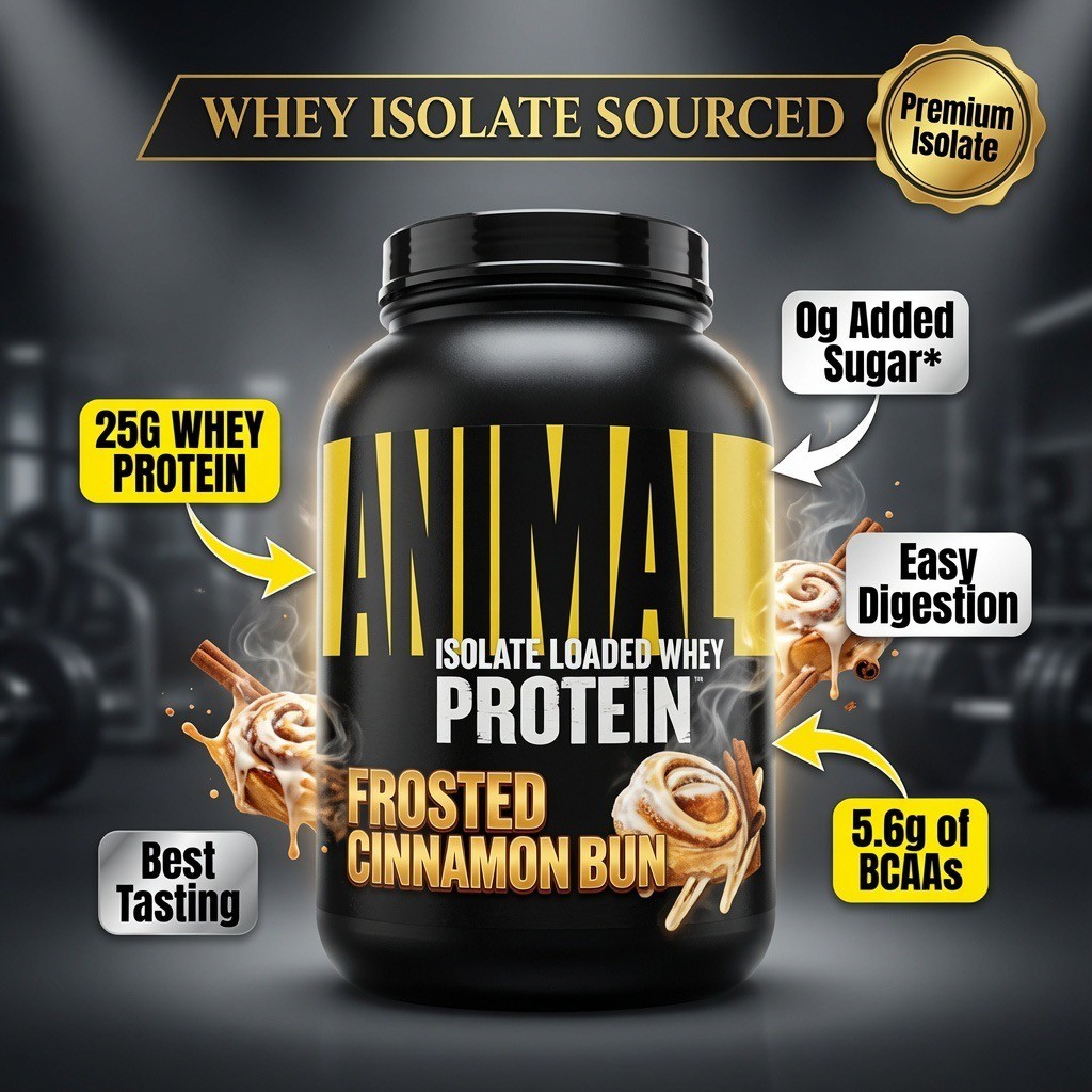 ANIMAL Isolate Loaded Whey Protein Frosted Cinnamon Bun 2 lb Muscle Recovery