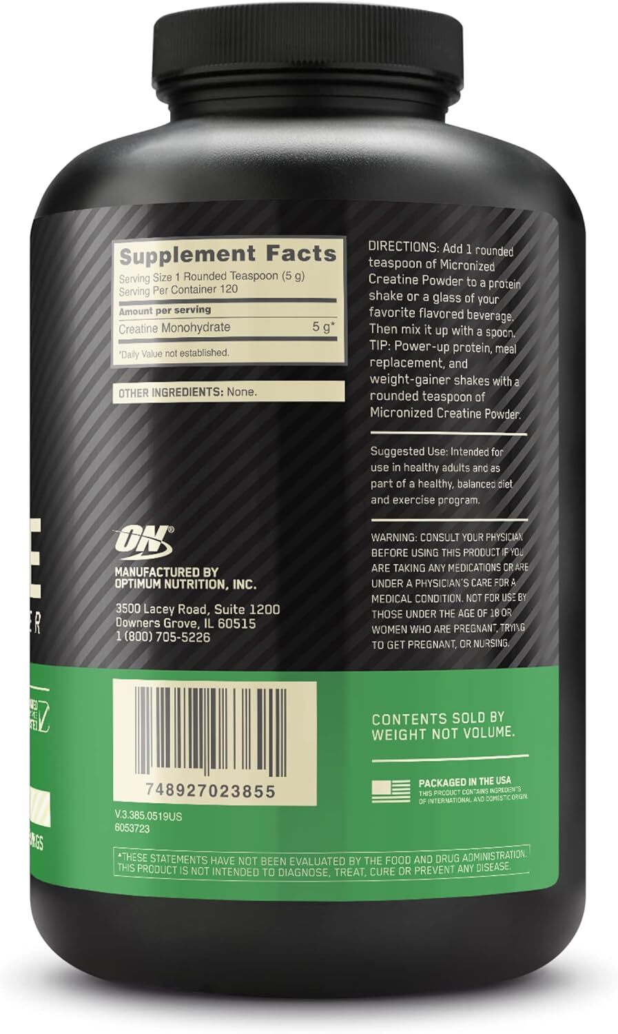 Optimum Nutrition Micronized Creatine Monohydrate, Unflavored, 21.16oz (600 g)