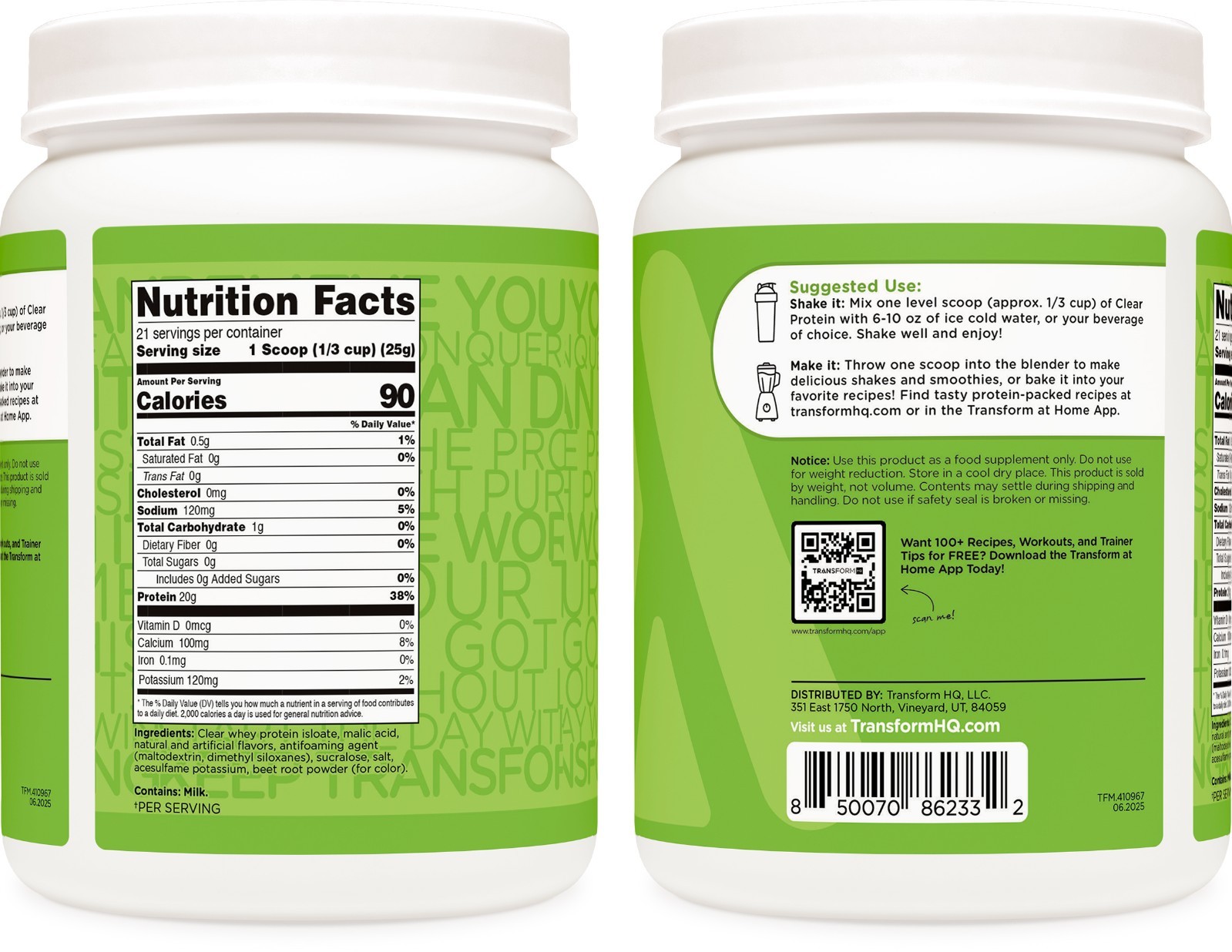 TransformHQ Clear Protein Powder (Watermelon Burst) 21 Servings – 20g of Protein