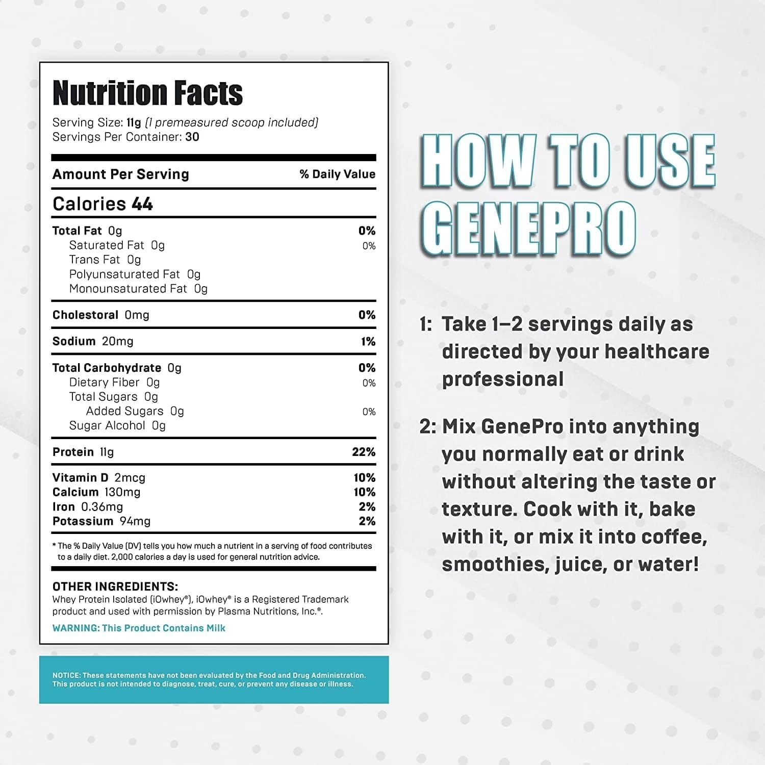 Premium GENEPRO GEN. 3 Unflavored Protein Powder – (3rd Generation, 30 Servings)