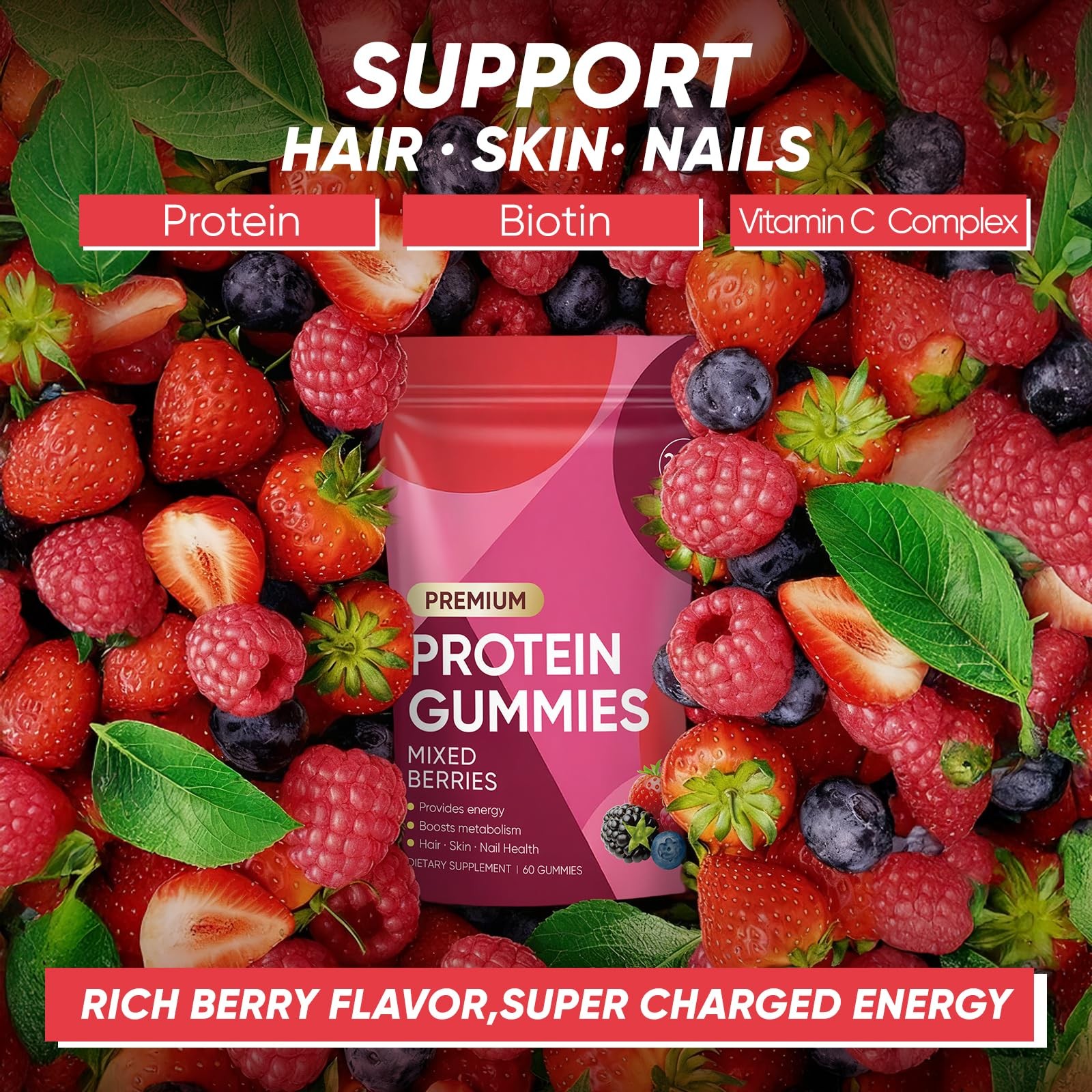 Oaka Protein Gummies 20G Protein Per Day Zero Sugar Mixed Berries Flavor Daily