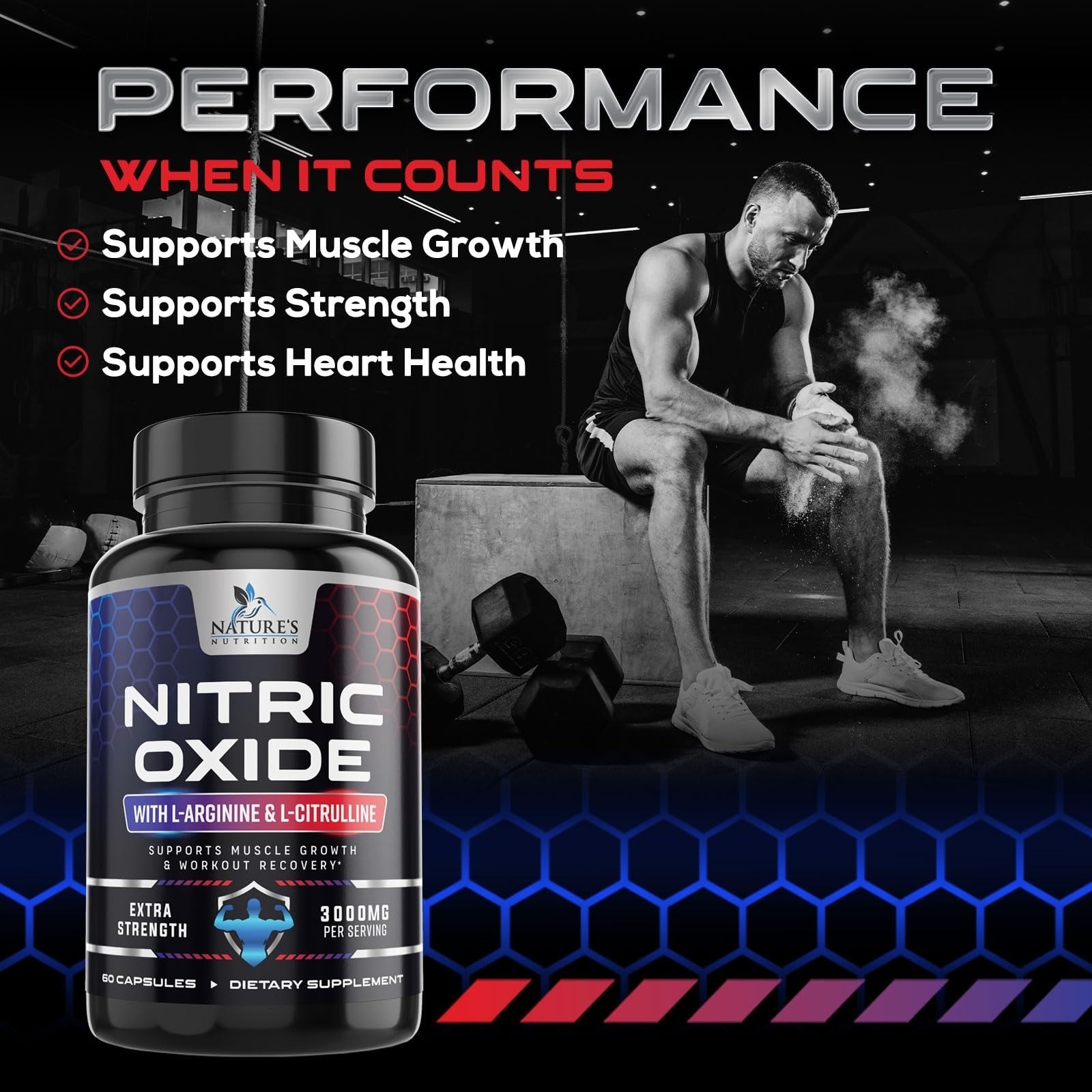 Nitric Oxide Booster Extra Strength – L-Arginine & Citrulline – 60 Capsules