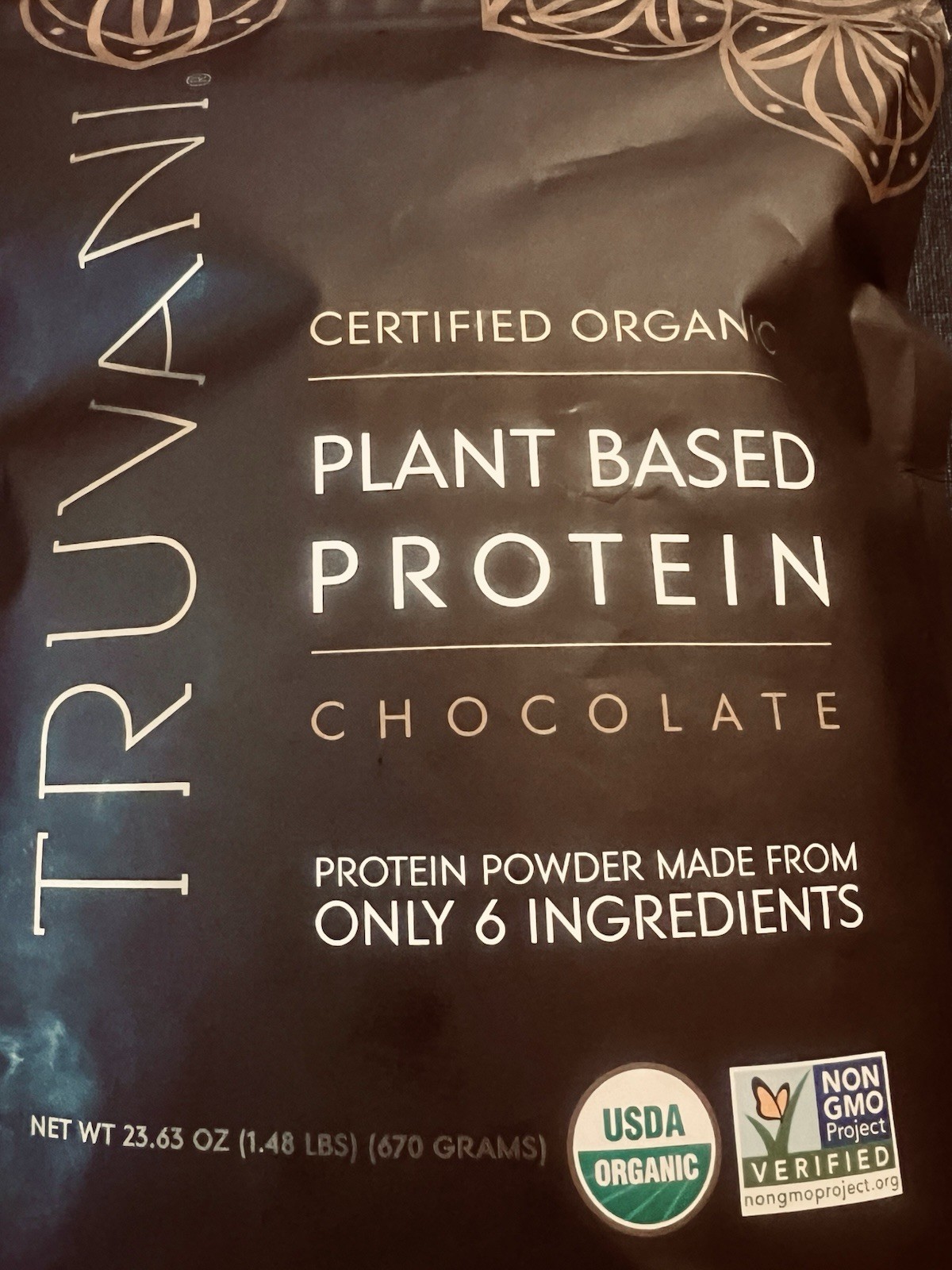 Truvani Plant Based ORGANIC Pea Protein- XL BAG 1.48LBS Chocolate EXP 02/2027