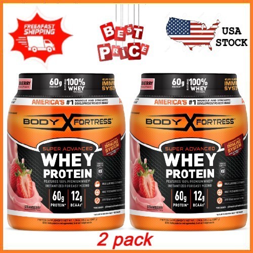 NEW 2 pack Body Fortress Super Advanced 100% Premium Whey Protein Powder