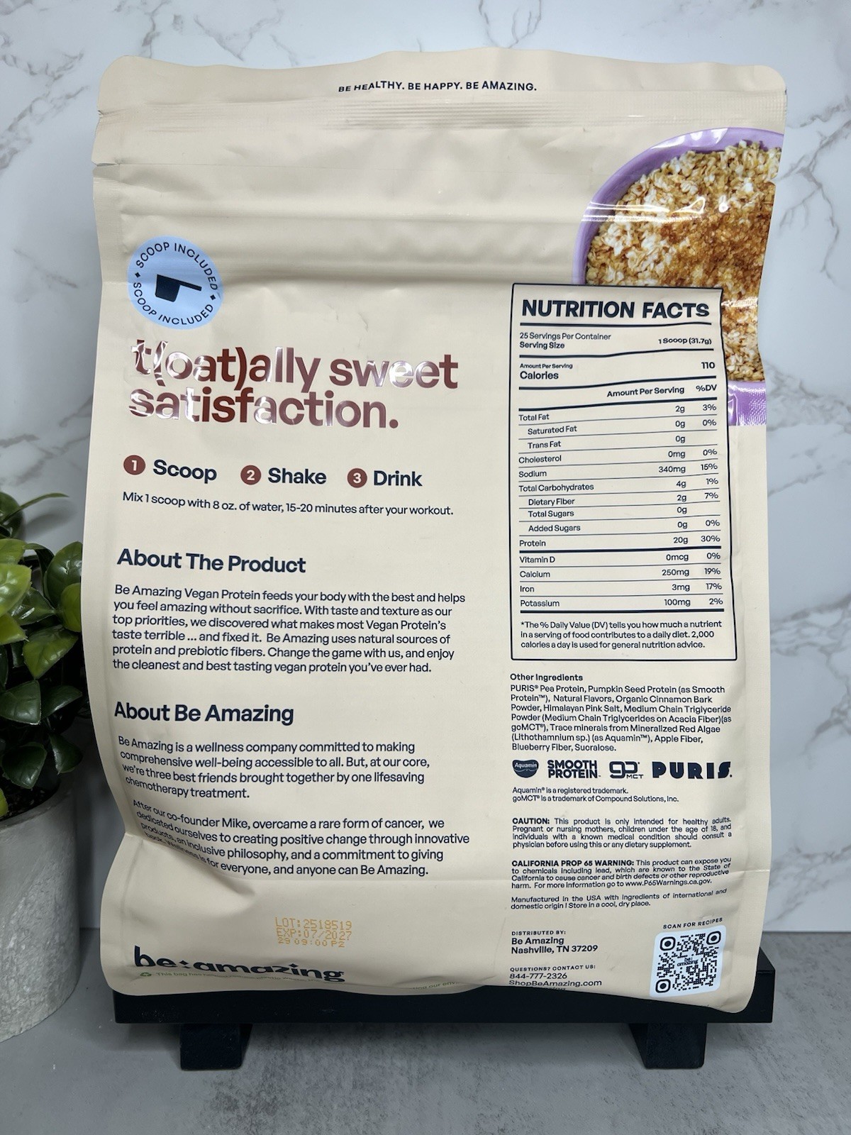 Be Amazing Vegan Protein Powder Brown Sugar Oatmeal 25 Serv 8oz Exp 07/2027