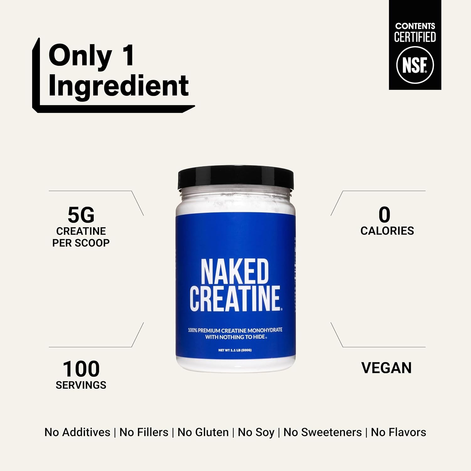 NAKED Pure Micronized Creatine Monohydrate Powder – NSF Certified, Unflavored, 5