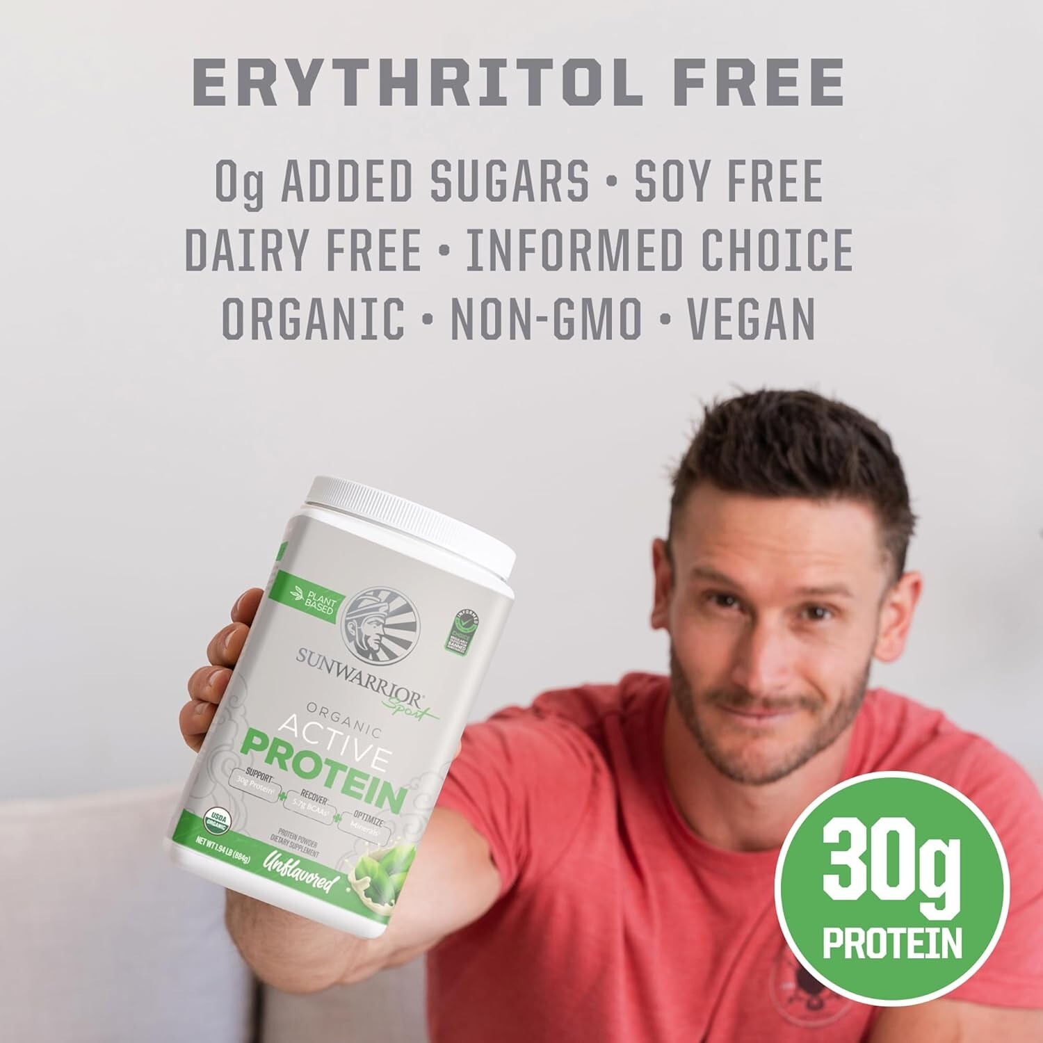 Vegan Protein Powder Plant-Based USDA Organic BCAAs 30g per Serving, 2.2 lbs