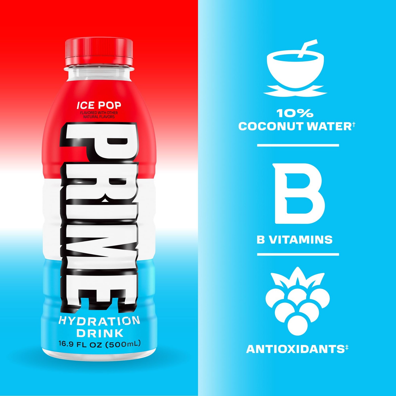 PRIME Hydration ICE POP | Sports Drinks | Electrolyte 16.9 Fl Oz (Pack of 12)