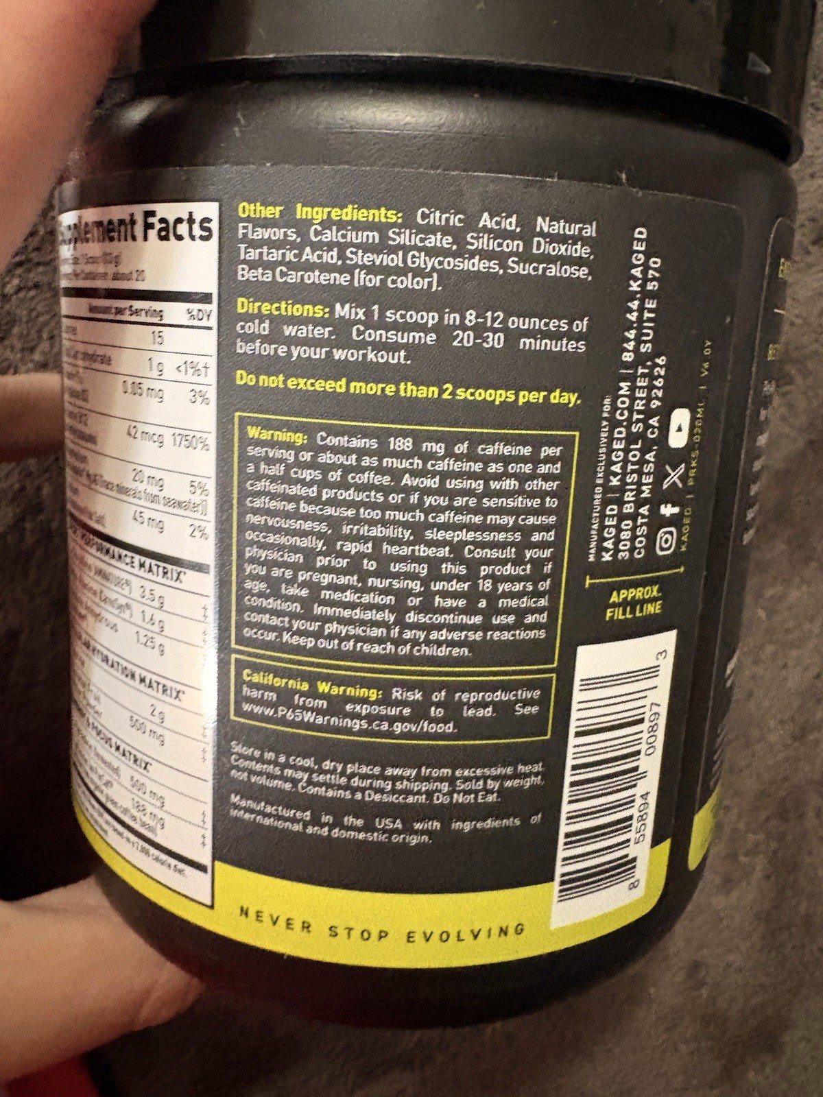 Kaged Pre-Workout Sport Powder Mango Lime 20 Servings 260g Vegan Non-GMO