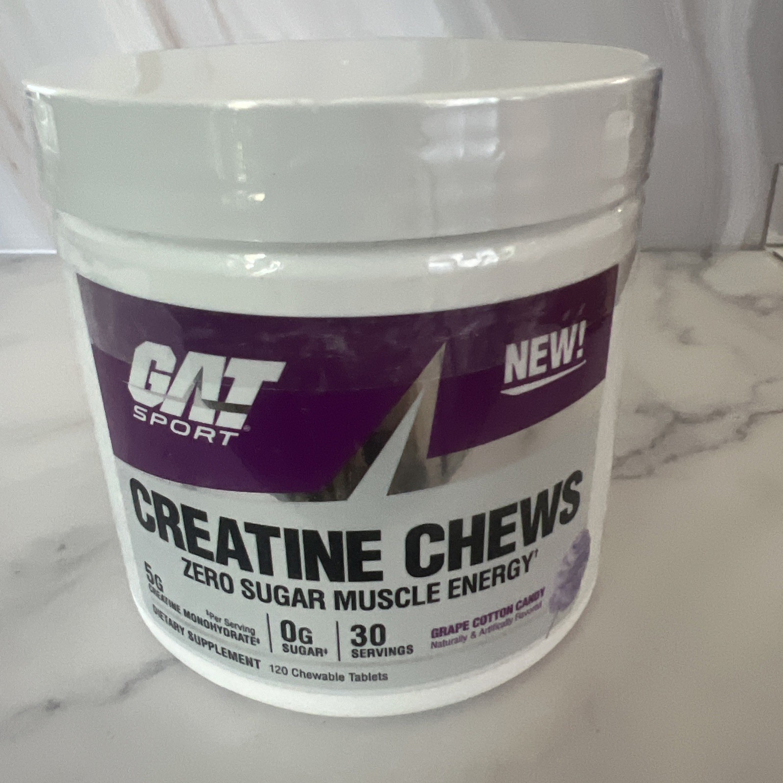 GAT SPORT Creatine Chews, Zero Sugar Pure Creatine 30 Servs (Grape Cotton Candy)