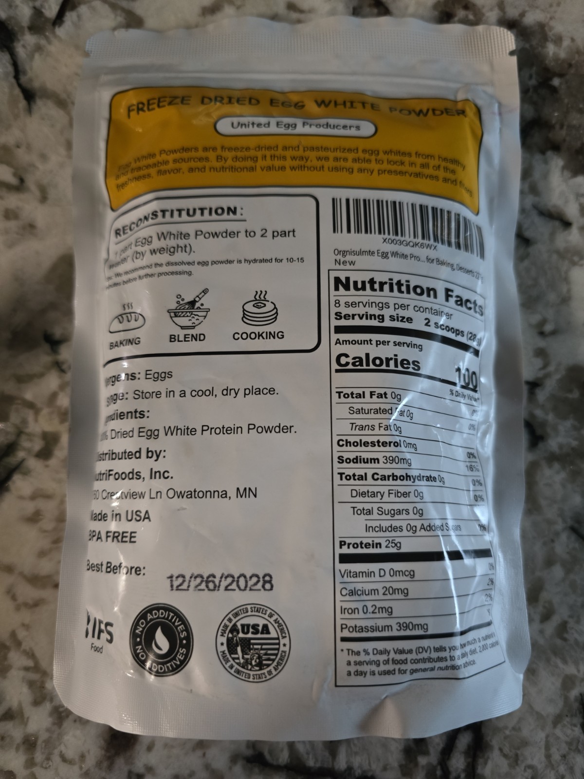 Orgnisulmte Egg White Protein Powder 8 oz Pasteurized Dried Egg Whites 12/28