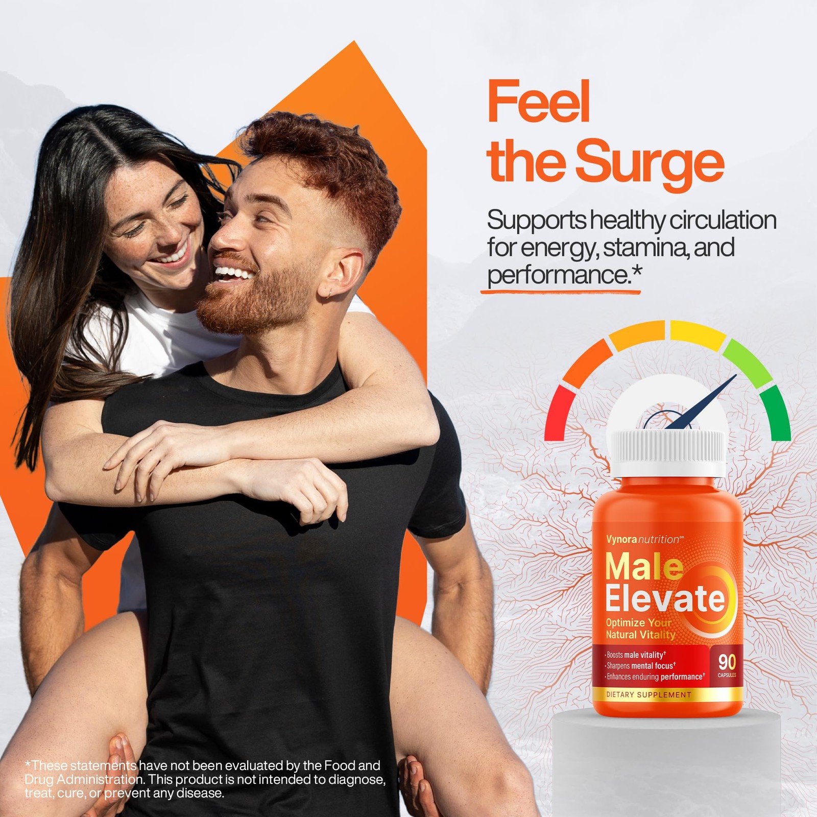 Testosterone Booster Supplement – Male Enhancing 90 Count (Pack of 1), Orange