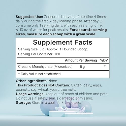 Creatine Monohydrate Powder 5g 120 Servings Micronized Unflavored
